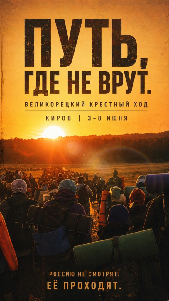 Паломники идут по дороге на закате, Великорецкий крестный ход, Киров